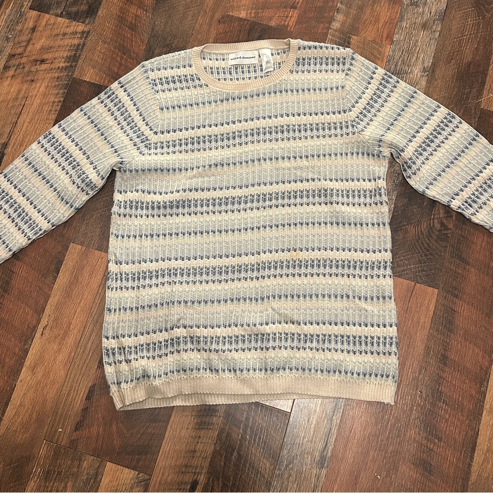 Alfred Dunner Cream and Gray Patterned Crewneck Sweater